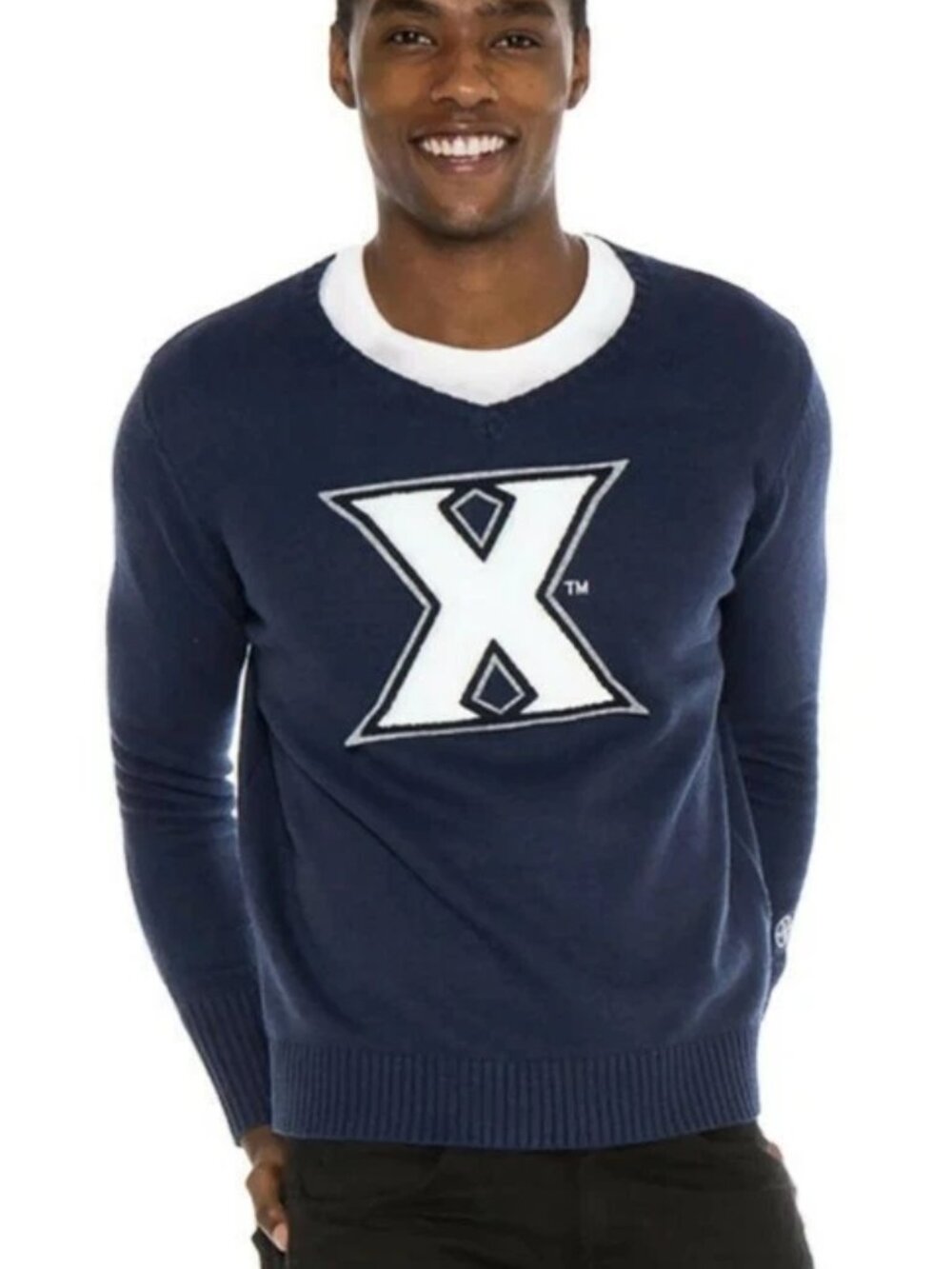 NCAA Xavier Musketeers Sweater Men's' Alma Mater Classic V-Neck Navy 3XL